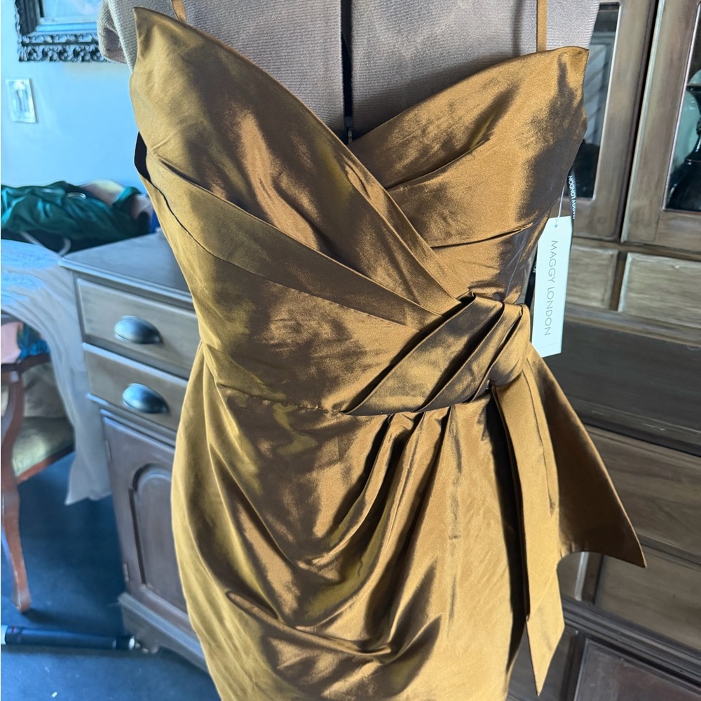 Maggy London Bronze Strapless Dress Nwt